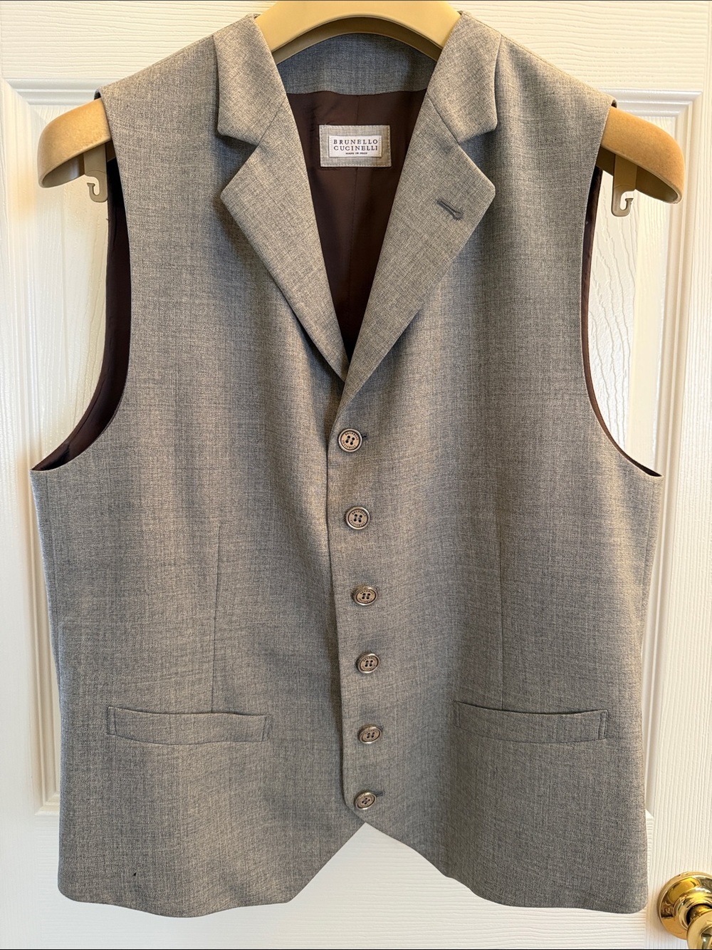 Brunello Cucinelli Gray Men's Tailored Wool Vest with Notch Lapel